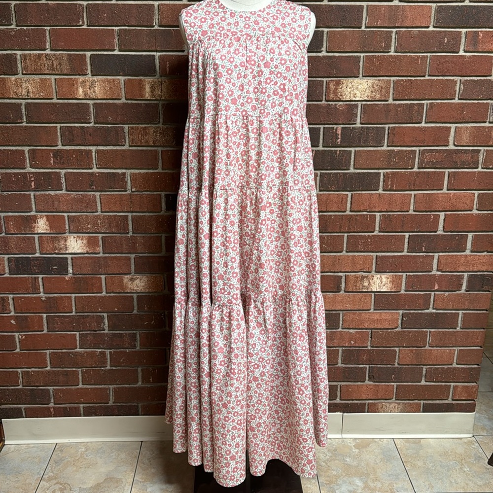 Mable Pink Floral Sleeveless Tiered Maxi‎ Dress Size Medium